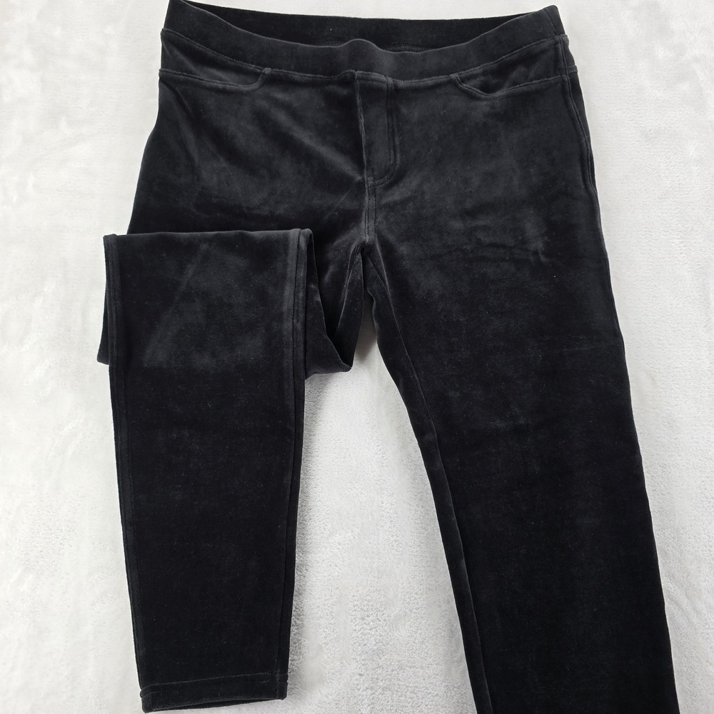 HUE Velour Leggings Womens Large Pants Black Stretch Pull On Casual Soft